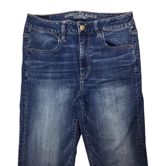 American Eagle AE Super Stretch X Hi Rise Jegging 8 Long Blue Skinny Medium Wash - Picture 3 of 7